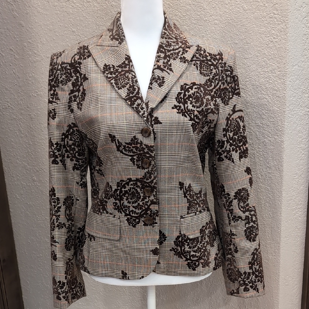 Olsen Elegant Brown Damask Patterned Women's Blazer